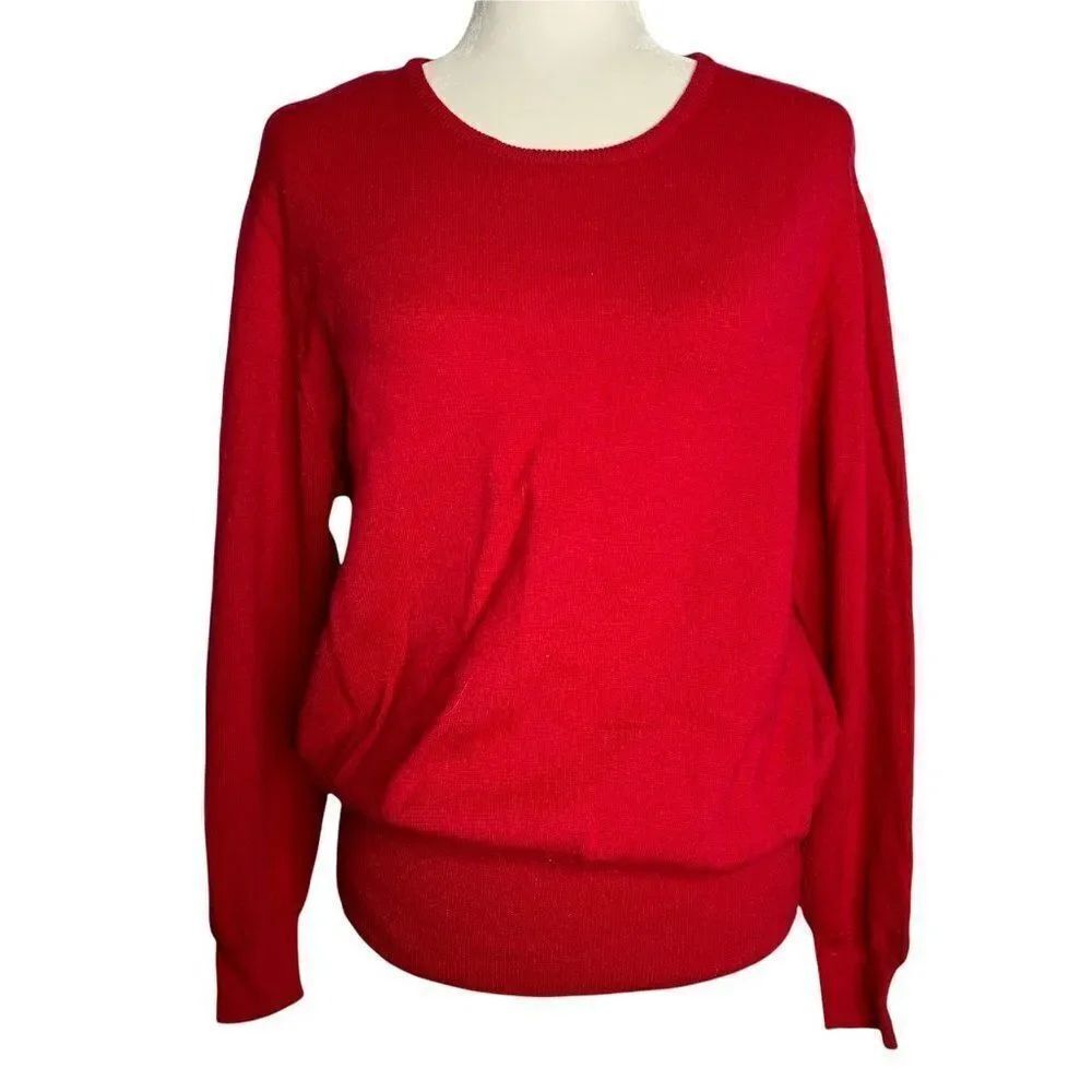 Vintage Benetton Wool Pullover Sweater S Pink Crewneck Ribbed Trim Long Sleeves